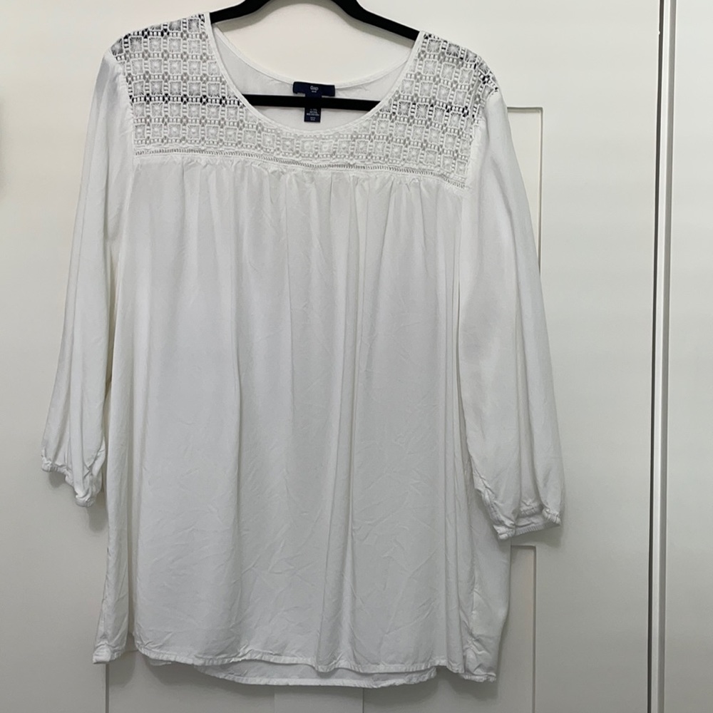 Gap Crochet Lace Yoke 3/4 Sleeve White Blouse XXL